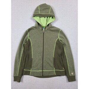 Kuhl Sweater Womens M Green Knit Wool Blend Chianti Fleece Hooded Full Zip